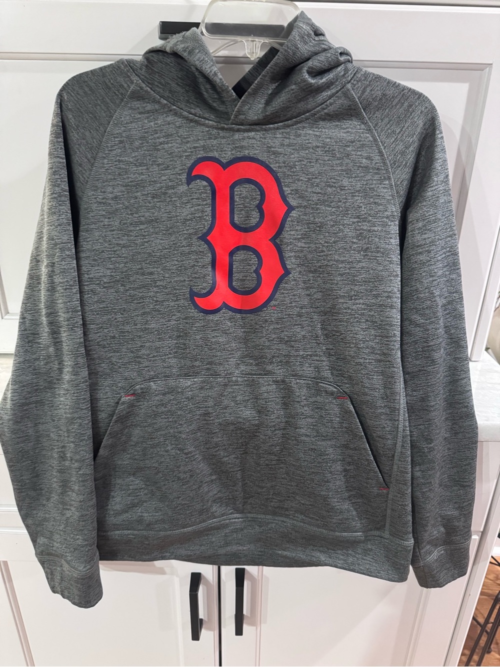 Majestic Heather Gray Hoodie with Red 'B' Logo Boston Red Sox